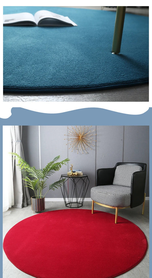 Round Coral Velvet Carpet for Living Room Coffee Table Floor Rug Short Plush Foot Mat for Children's Play